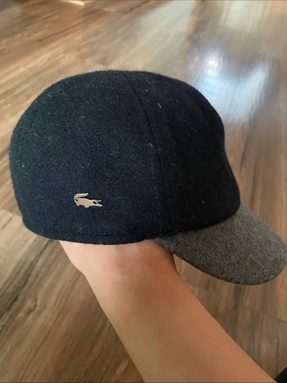 Lacoste Black Wool Cap with Gray Brim